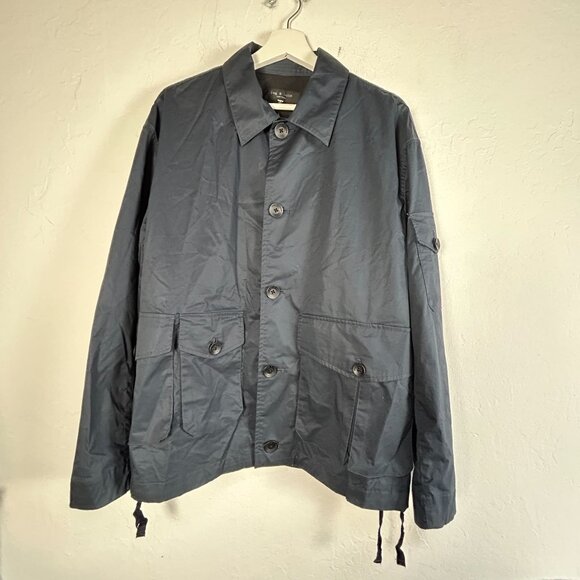 Rag & Bone Men's Cade Utility Jacket Medium Navy Stretch Button Front Pockets - Picture 1 of 8